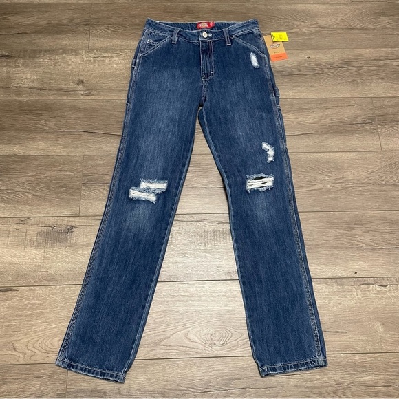 DICKIES Girls Relaxed Carpenter Jeans Straight Leg Distressed Sz 14 NWT - Picture 2 of 10